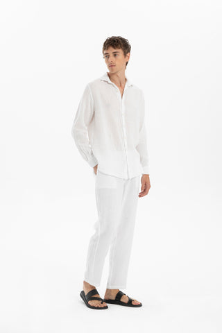 Linen Relaxed Cut Lace-Up Men's Trousers