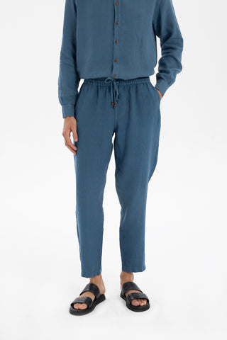 Linen Relaxed Cut Lace-Up Men's Trousers