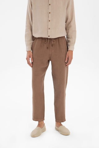 Linen Relaxed Cut Lace-Up Men's Trousers