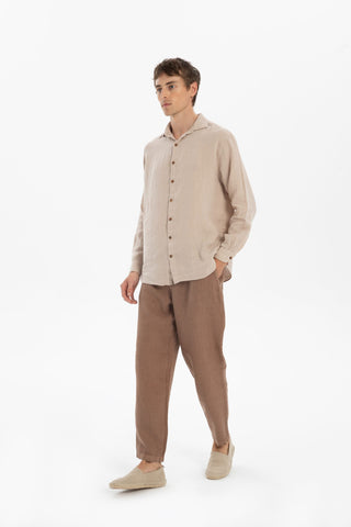 Linen Relaxed Cut Lace-Up Men's Trousers