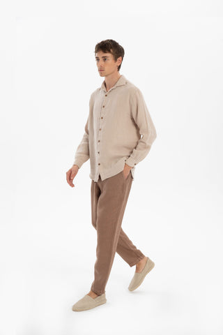 Linen Relaxed Cut Lace-Up Men's Trousers