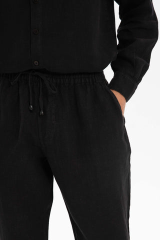 Linen Relaxed Cut Lace-Up Men's Trousers
