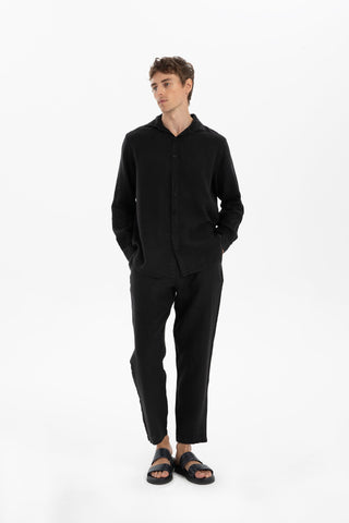 Linen Relaxed Cut Lace-Up Men's Trousers