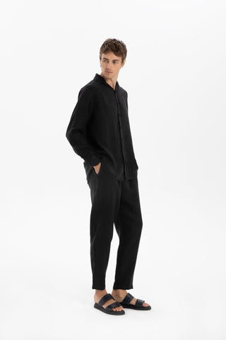 Linen Relaxed Cut Lace-Up Men's Trousers