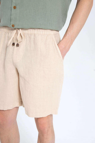 Linen Tied Waist Relaxed Cut Men's Shorts