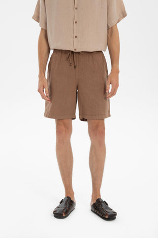 Linen Tied Waist Relaxed Cut Men's Shorts