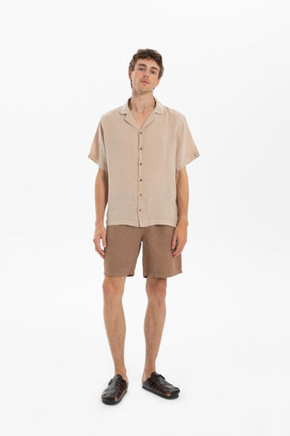 Linen Tied Waist Relaxed Cut Men's Shorts