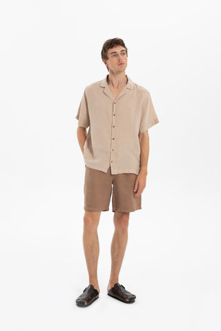 Linen Tied Waist Relaxed Cut Men's Shorts