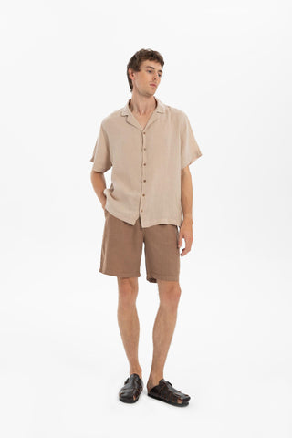 Linen Tied Waist Relaxed Cut Men's Shorts