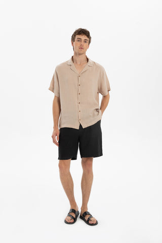 Linen Tied Waist Relaxed Cut Men's Shorts
