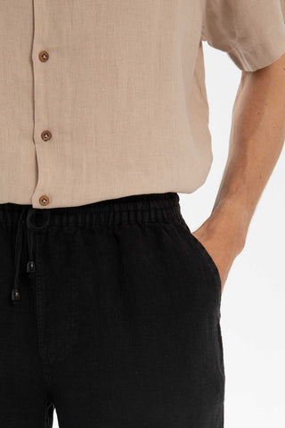 Linen Tied Waist Relaxed Cut Men's Shorts