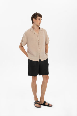 Linen Tied Waist Relaxed Cut Men's Shorts