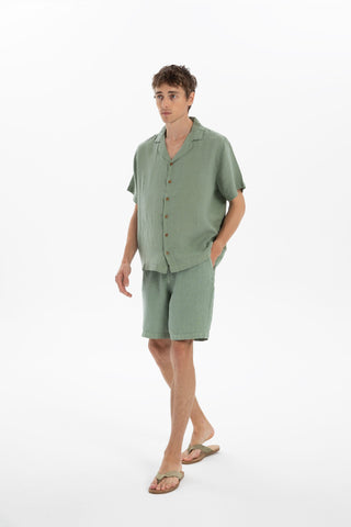 Linen Tied Waist Relaxed Cut Men's Shorts