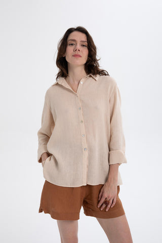 Linen Classic Cut Casual Women’s Shirt - Beige / S/M - Shirt