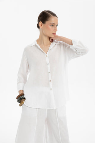 Linen Classic Cut Casual Women’s Shirt - White / S/M - Shirt
