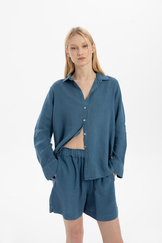 Linen Classic Cut Casual Women’s Shirt - Indigo / S/M - Shirt
