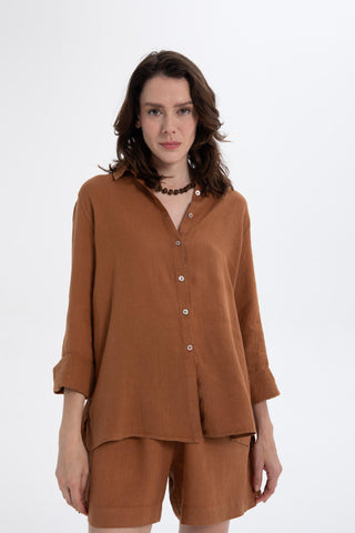 Linen Classic Cut Casual Women’s Shirt - Terra Cotta / S/M - Shirt