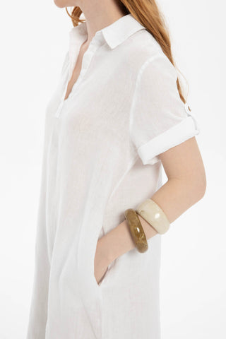 Classic Collared Linen Tunic Dress with Pockets - Dress