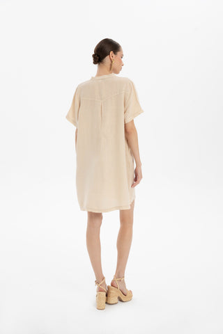 V-Neck Linen Oversize Tunic Dress - Dress
