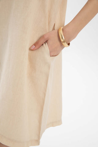 V-Neck Linen Oversize Tunic Dress - Dress