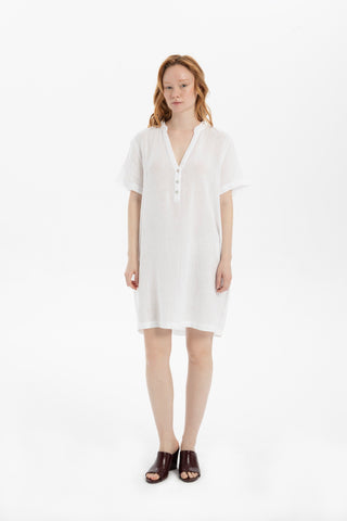 V-Neck Linen Oversize Tunic Dress - White / S/M - Dress