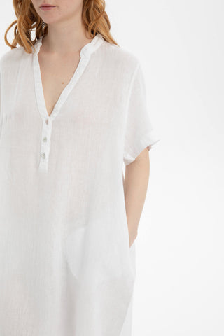 V-Neck Linen Oversize Tunic Dress - Dress