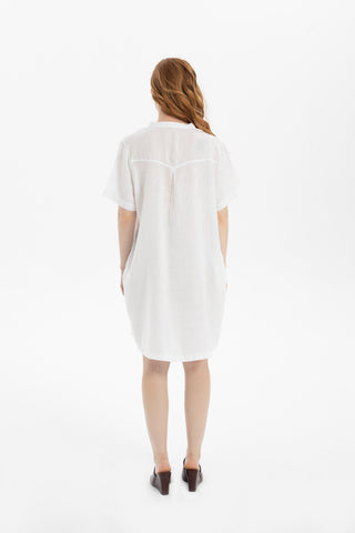 V-Neck Linen Oversize Tunic Dress - Dress