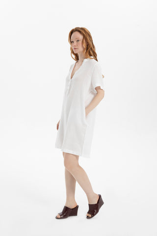 V-Neck Linen Oversize Tunic Dress - Dress