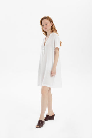 V-Neck Linen Oversize Tunic Dress - Dress