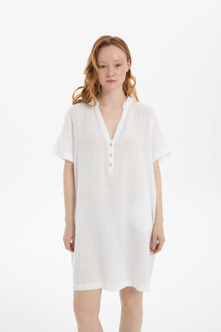 V-Neck Linen Oversize Tunic Dress - Dress