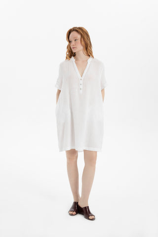 V-Neck Linen Oversize Tunic Dress - Dress