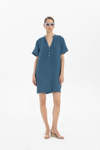 V-Neck Linen Oversize Tunic Dress - Dress