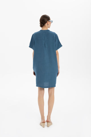 V-Neck Linen Oversize Tunic Dress - Dress