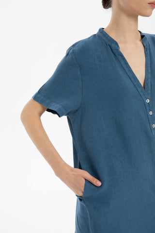 V-Neck Linen Oversize Tunic Dress - Dress