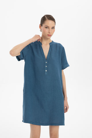 V-Neck Linen Oversize Tunic Dress - Dress