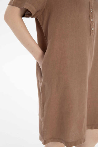 V-Neck Linen Oversize Tunic Dress - Dress