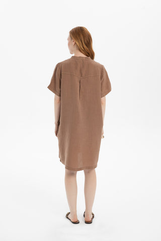 V-Neck Linen Oversize Tunic Dress - Dress