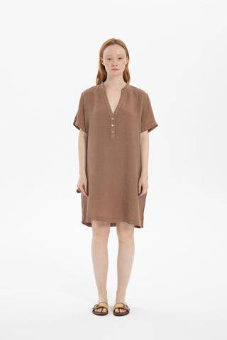 V-Neck Linen Oversize Tunic Dress - Dress