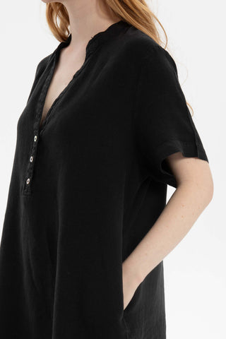 V-Neck Linen Oversize Tunic Dress - Dress