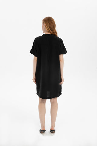 V-Neck Linen Oversize Tunic Dress - Dress