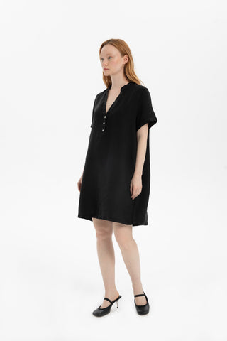 V-Neck Linen Oversize Tunic Dress - Dress