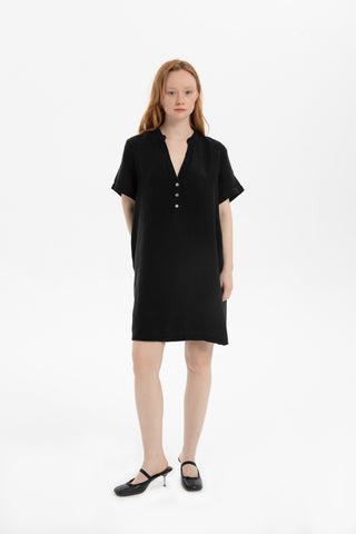V-Neck Linen Oversize Tunic Dress - Dress