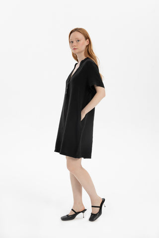 V-Neck Linen Oversize Tunic Dress - Dress