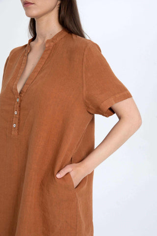 V-Neck Linen Oversize Tunic Dress - Dress