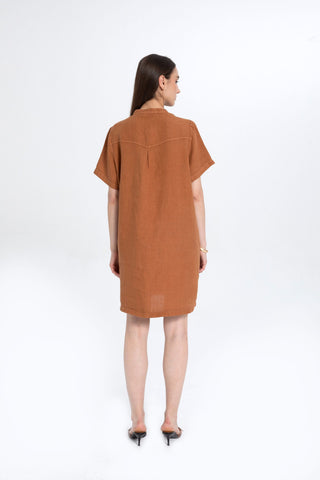 V-Neck Linen Oversize Tunic Dress - Dress