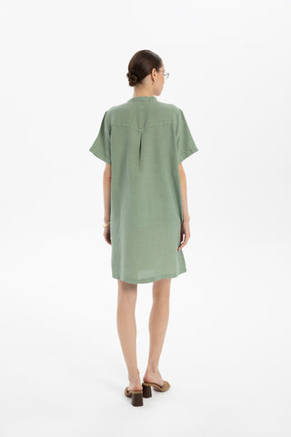 V-Neck Linen Oversize Tunic Dress - Dress