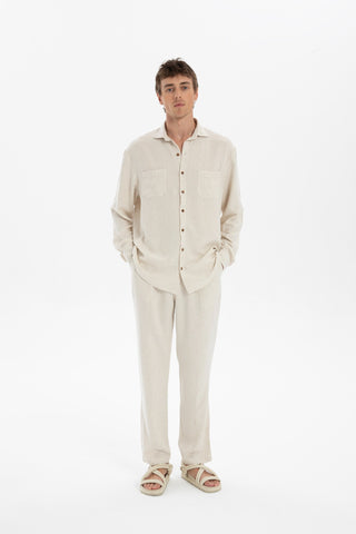 Linen Blend Stitched Detailed Men's Trousers
