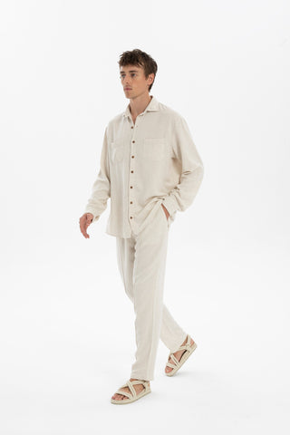 Linen Blend Stitched Detailed Men's Trousers