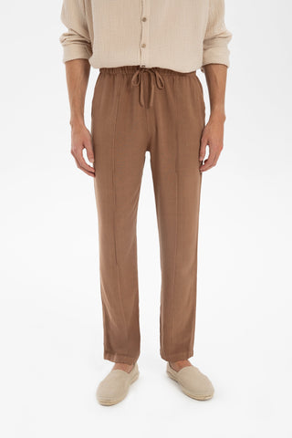 Linen Blend Stitched Detailed Men's Trousers