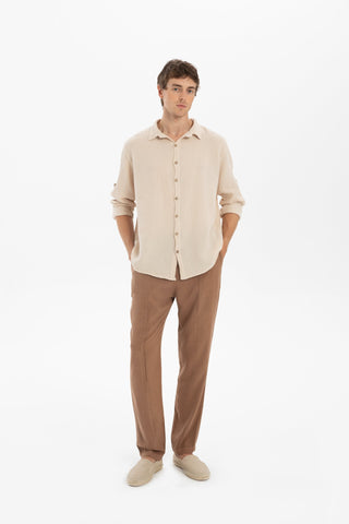 Linen Blend Stitched Detailed Men's Trousers